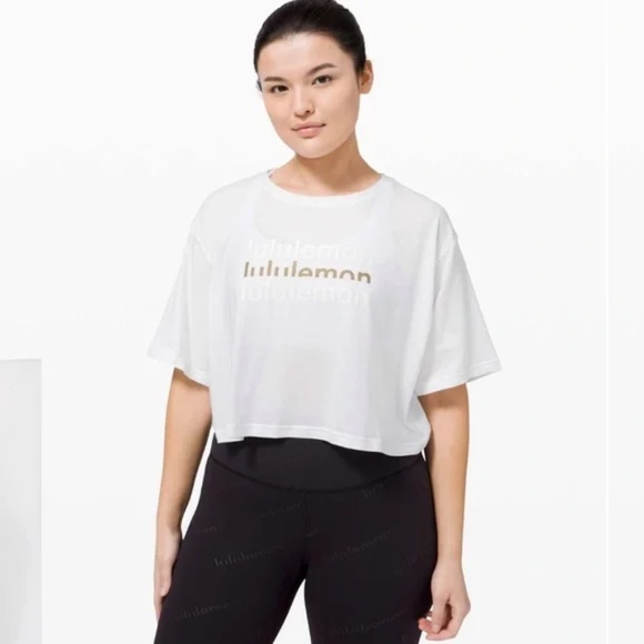 Lululemon Cortes Crop T-Shirt Logo White Special Edition - Picture 1 of 12